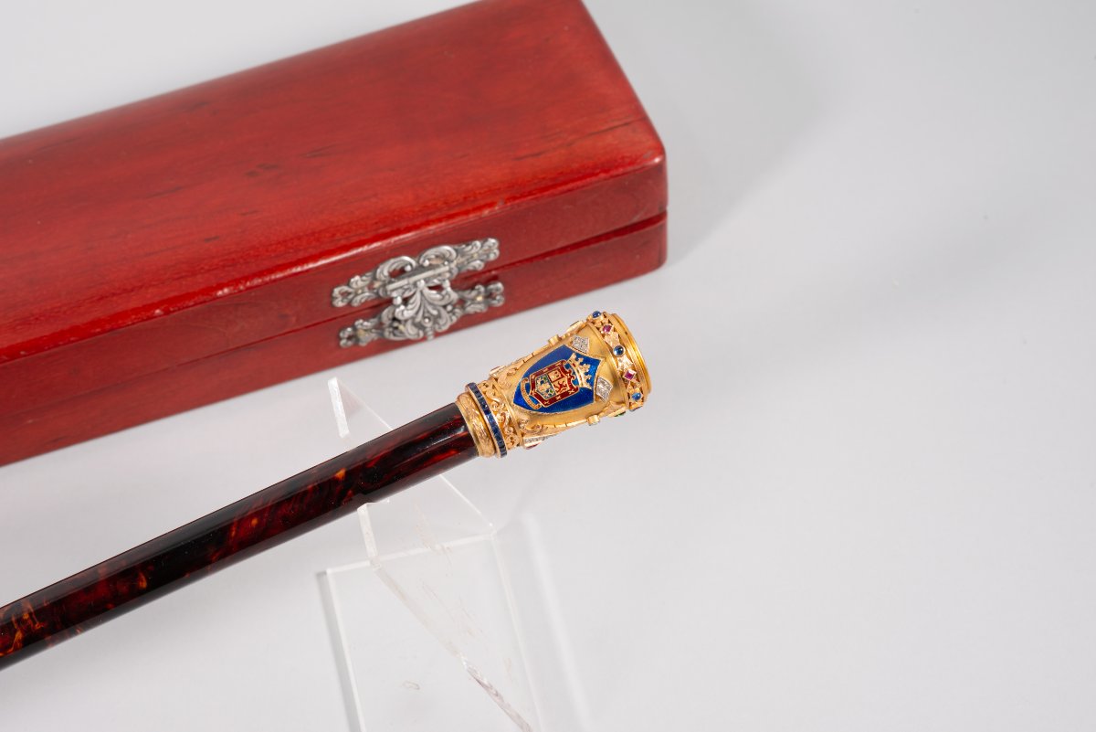 Evaristo Martín Freire Command Baton With Case. Tortoiseshell, Gold, Metal, Etc. Spain, XX-photo-2