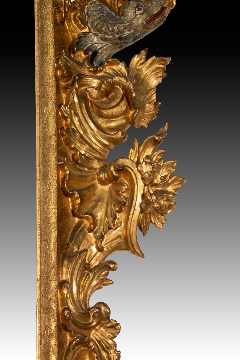 Mirror. Carved, Gilded, And Polychrome Wood; 18th Century.-photo-1