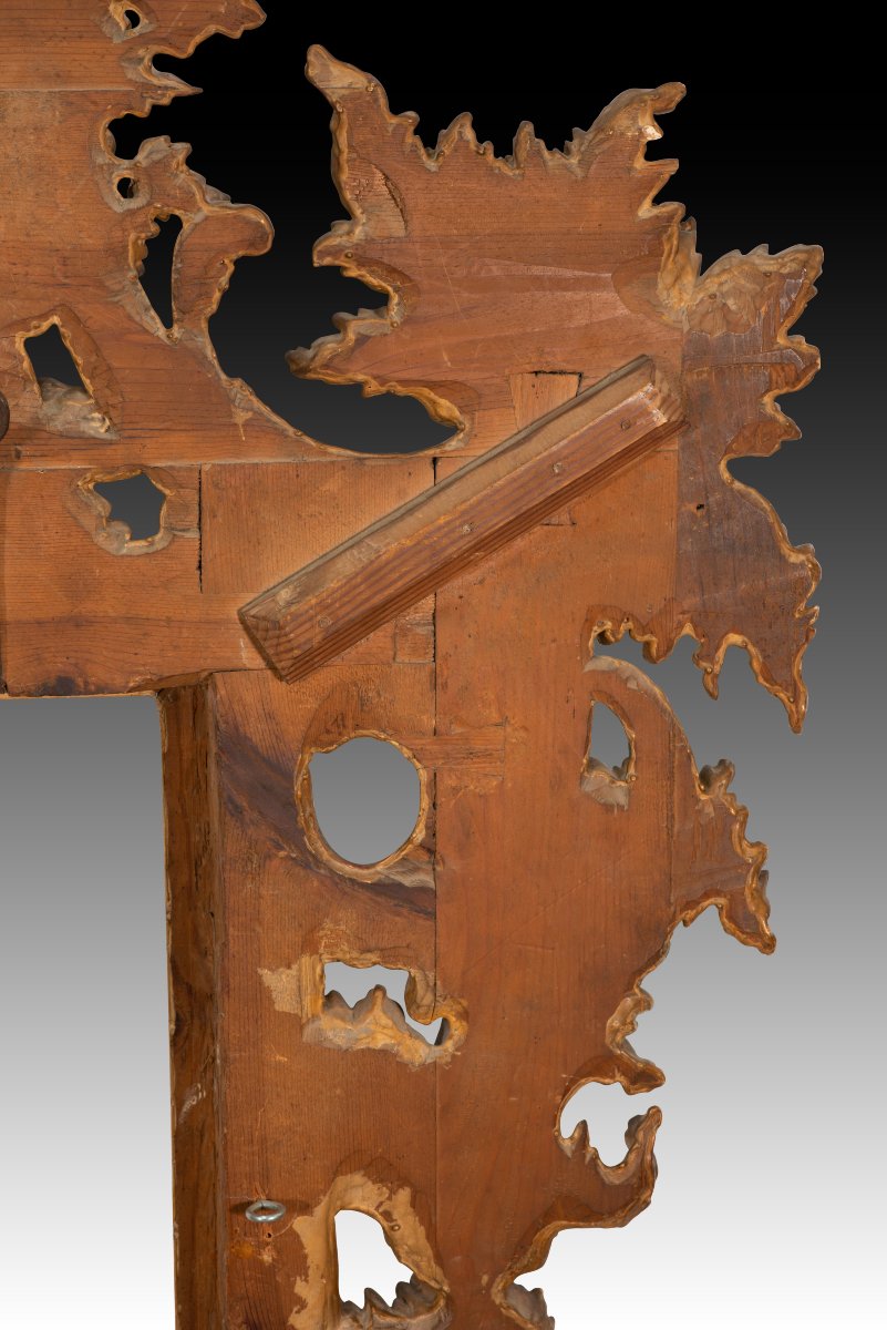 Mirror. Carved, Gilded, And Polychrome Wood; 18th Century.-photo-7