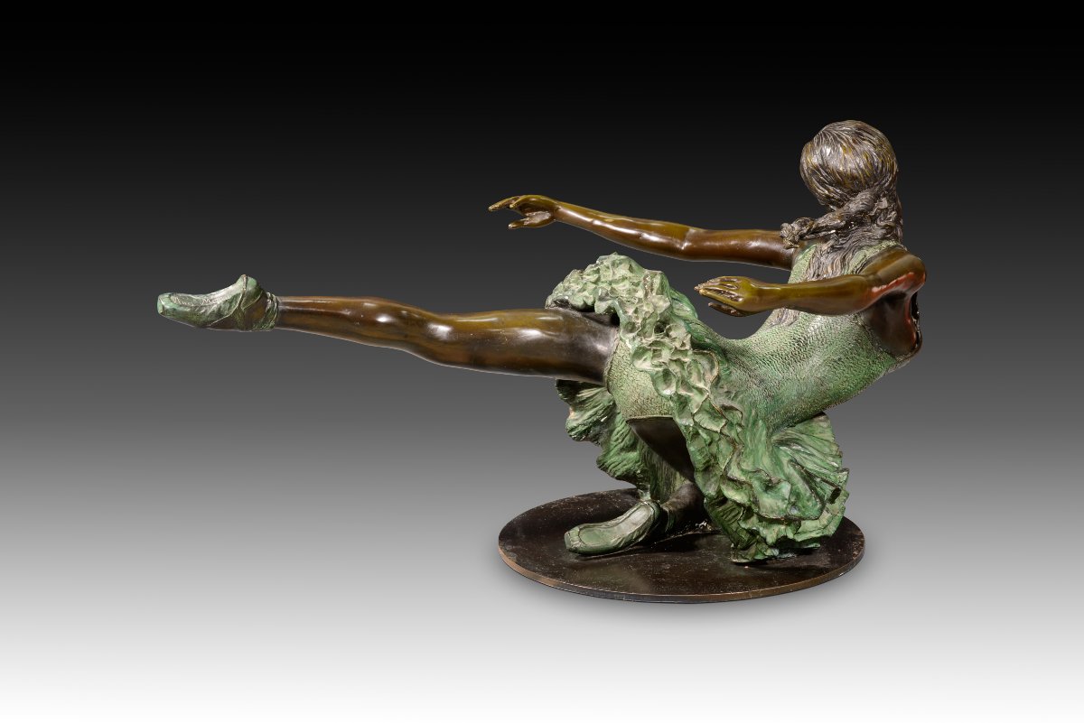Coffee Table, “la Danseuse.” Bronze, Glass. 20th Century. -photo-6