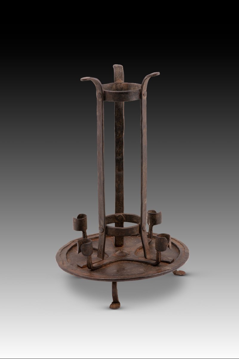 Candelabra. Wrought Iron. Spanish School, 19th Century. -photo-3
