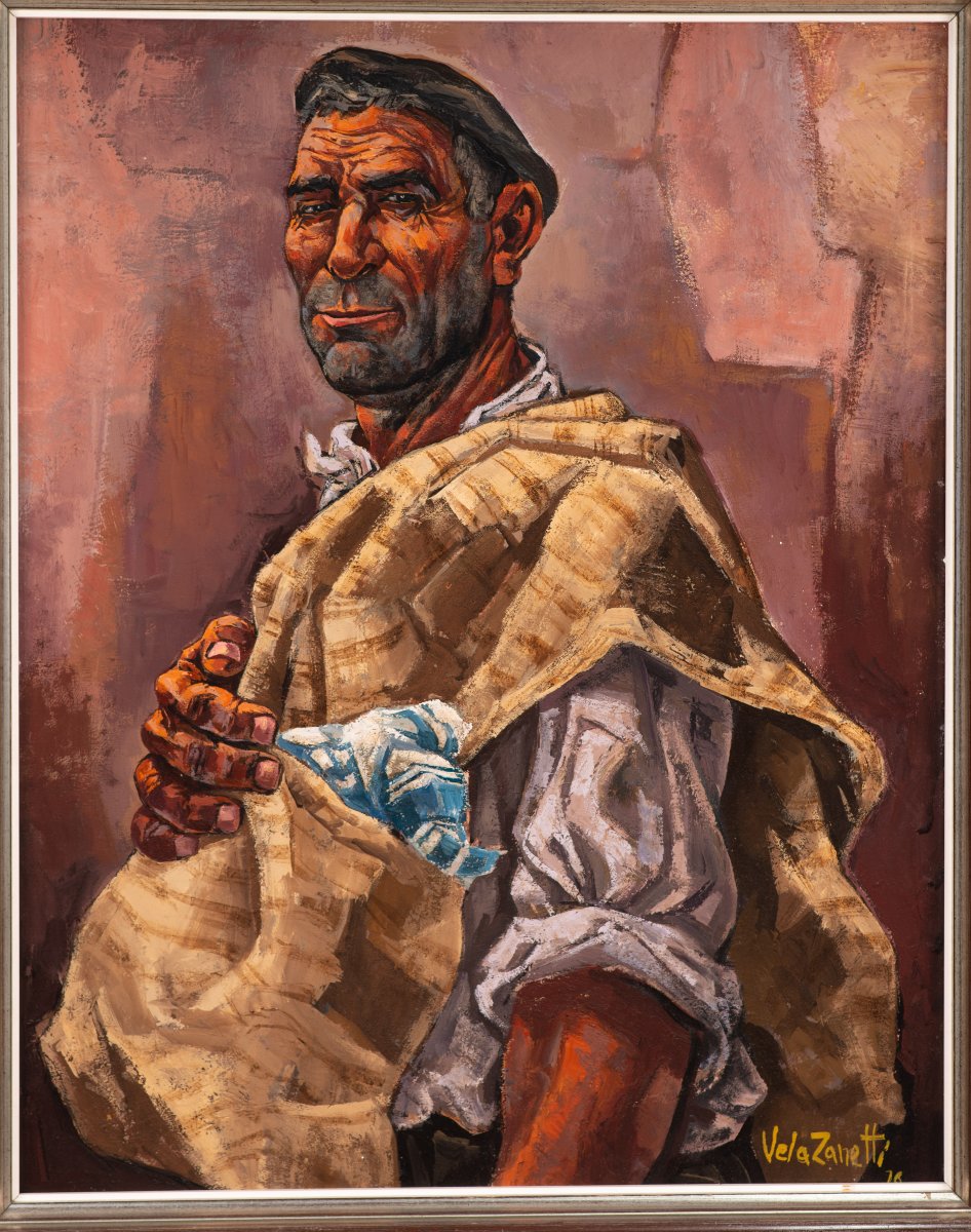 Peasant. Oil On Canvas. Vela Zanetti, José. 1972. Signed And Dated (lower Right). -photo-1