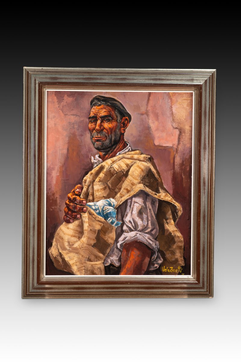 Peasant. Oil On Canvas. Vela Zanetti, José. 1972. Signed And Dated (lower Right). 