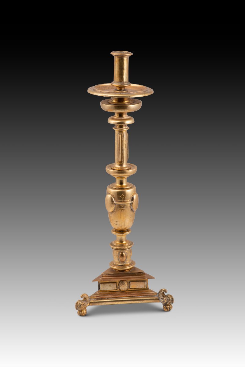 Candlestick. Bronze. Spanish School, 17th Century.  