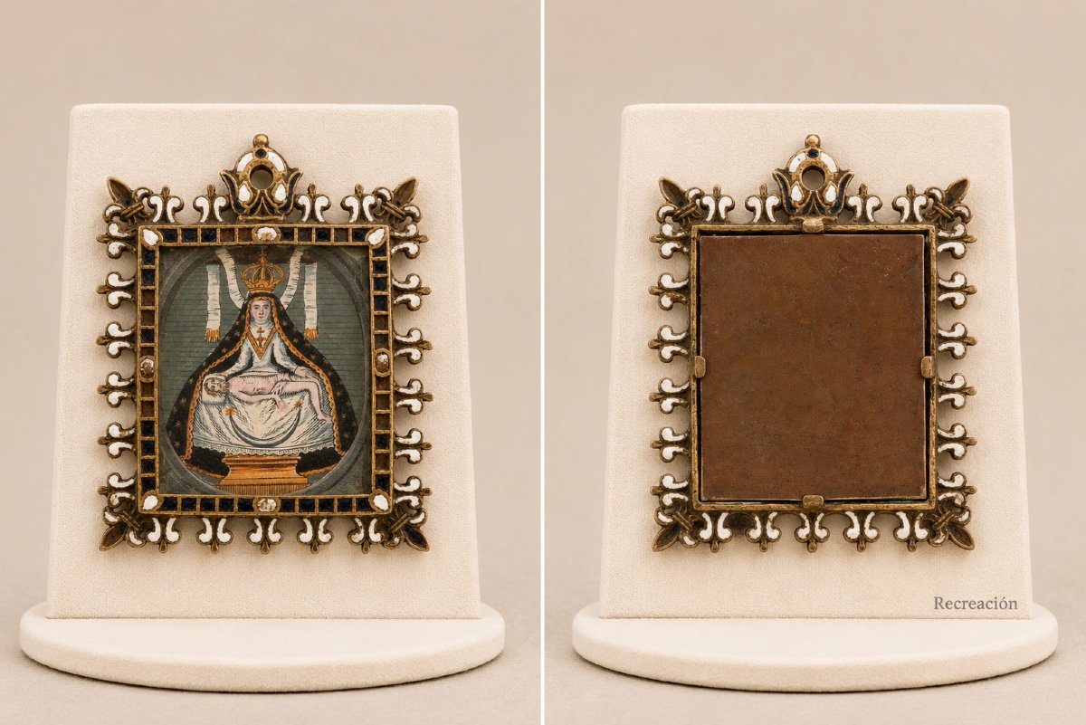 Pendentif de dévotion ou plaque de confrérie. Bronze, émail, etc. Espagne, XVIIe siècle.  -photo-4