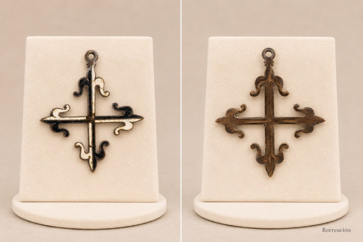 Croix de l'Ordre des Prêcheurs ou habit de saint Dominique. Bronze doré, émail. XVIIe siècle.-photo-4