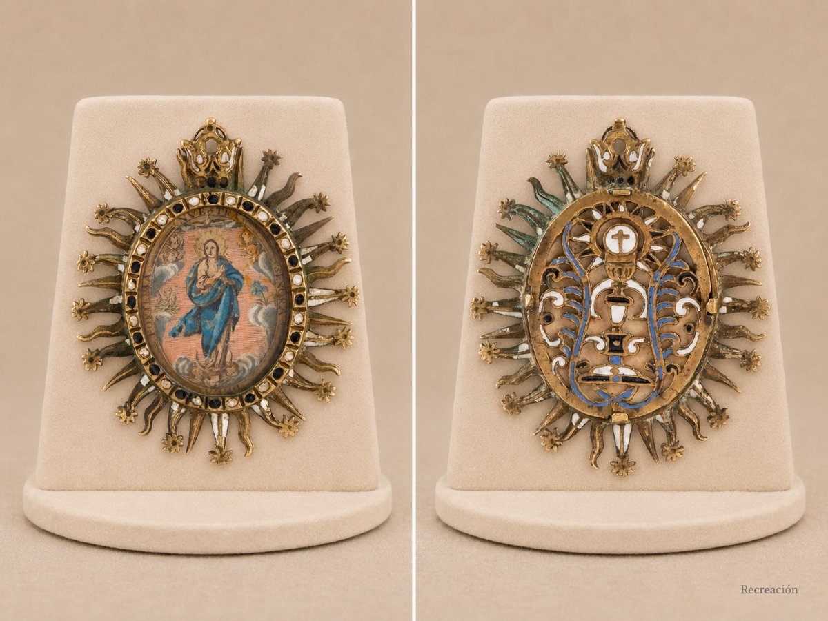 Pendentif de dévotion ; Notre-Dame de la Porte. Bronze, émail,  etc. École espagnole, XVII s-photo-4