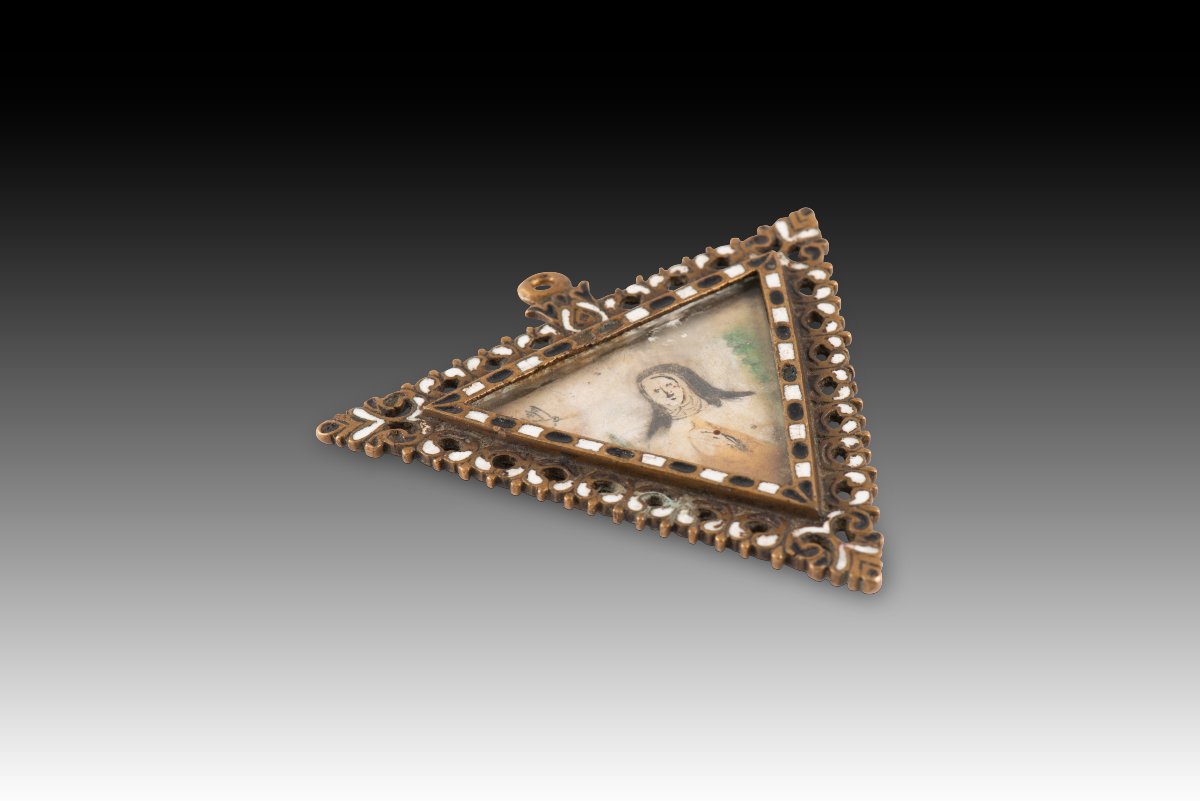 Devotional Pendant, Saint Teresa Of ávila. Bronze, Enamel, Etc. Spanish School, 17th Century.-photo-3