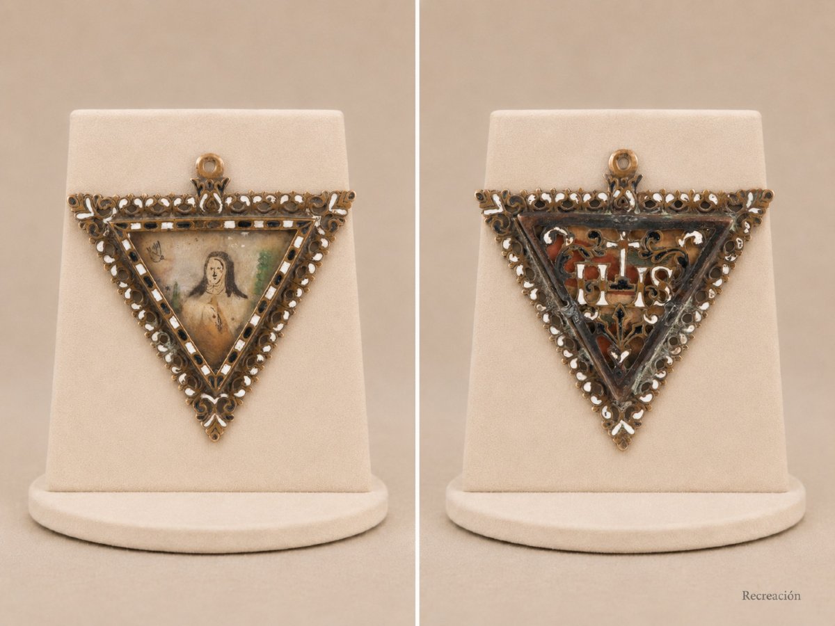 Devotional Pendant, Saint Teresa Of ávila. Bronze, Enamel, Etc. Spanish School, 17th Century.-photo-4