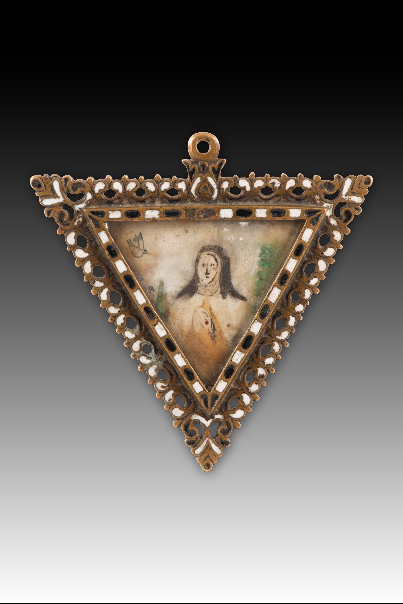 Devotional Pendant, Saint Teresa Of ávila. Bronze, Enamel, Etc. Spanish School, 17th Century.
