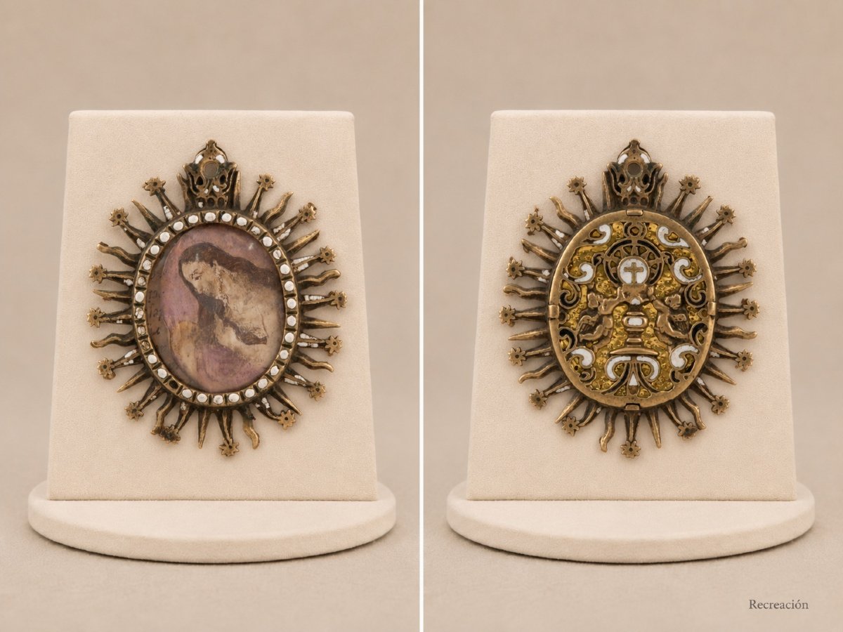 Devotional Pendant. Bronze, Enamel, Etc. Spanish School, 17th Century.-photo-4