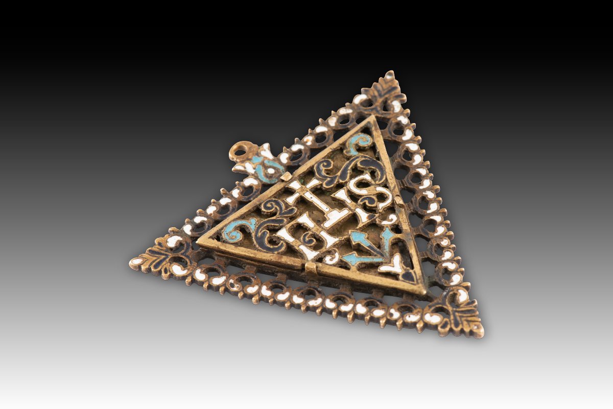 Medallion Of Devotion Or Constancy. Bronze, Enamel, Glass, Etc. Spanish School, 17th Century-photo-3