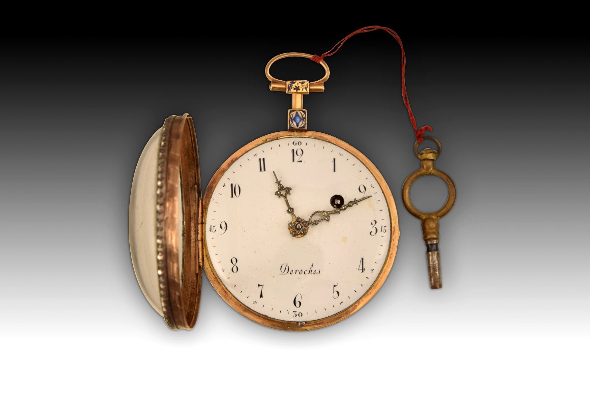 Pocket Watch, Deroches Brothers. Gilded Metal, Enamel, Etc. Probably From Around The Late 18th Century.-photo-2