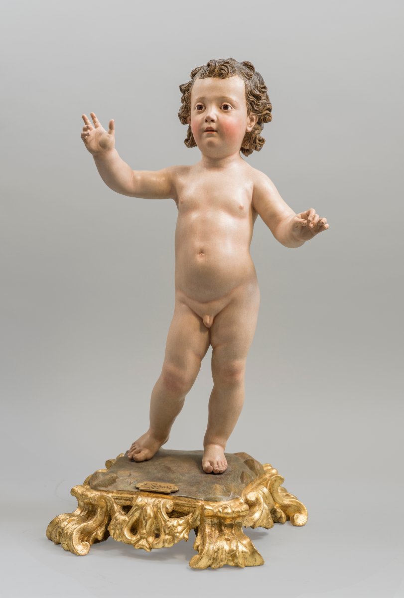 'baby Jesus. Carved And Polychrome Wood, Metal. Attributed To Francisco Salzillo'