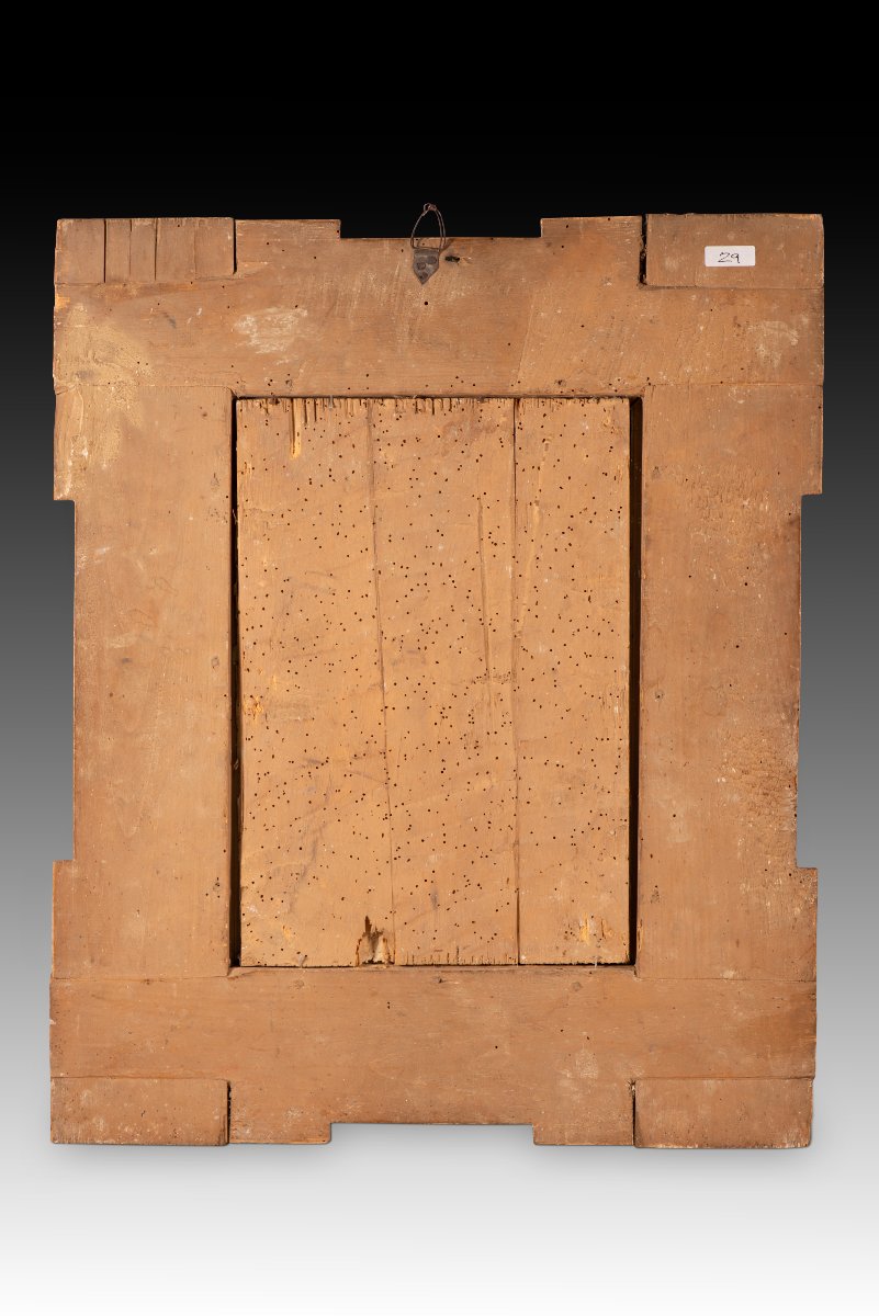 Frame With A Pietà. Polychrome Wood, Engraving. 18th And 19th Centuries.-photo-3