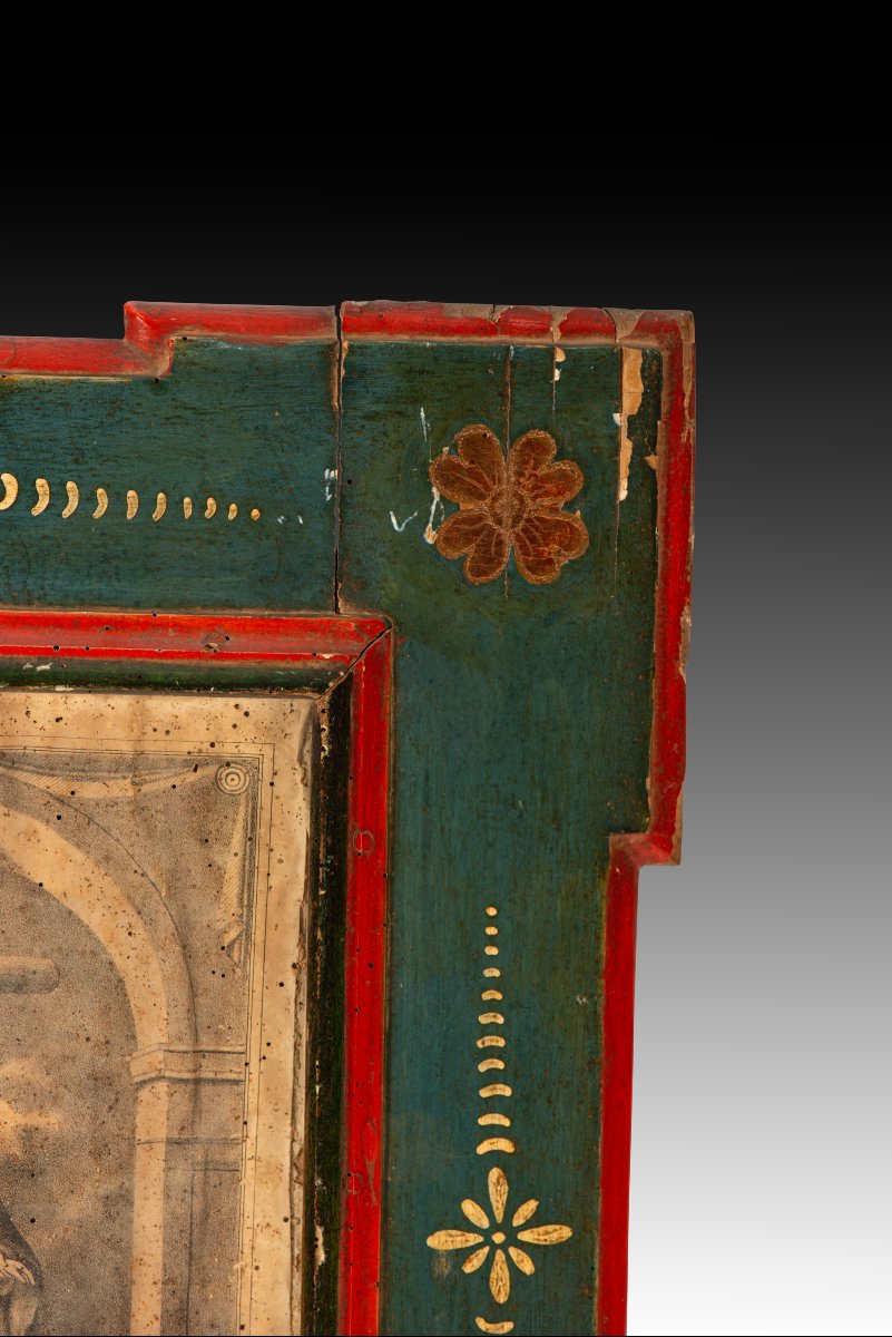 Frame With A Pietà. Polychrome Wood, Engraving. 18th And 19th Centuries.-photo-4