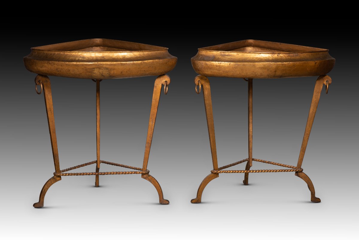Three Planters. Gilded Metal. 20th Century.-photo-2