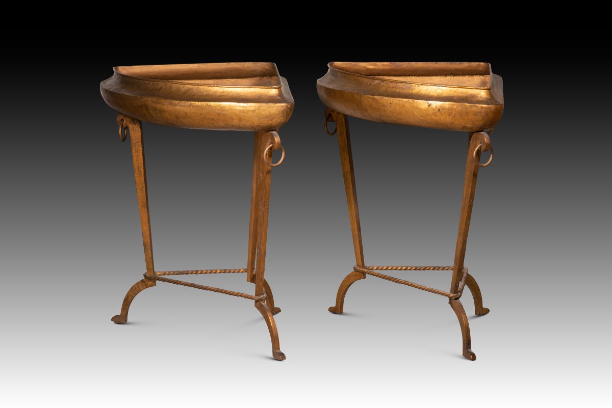 Three Planters. Gilded Metal. 20th Century.-photo-3