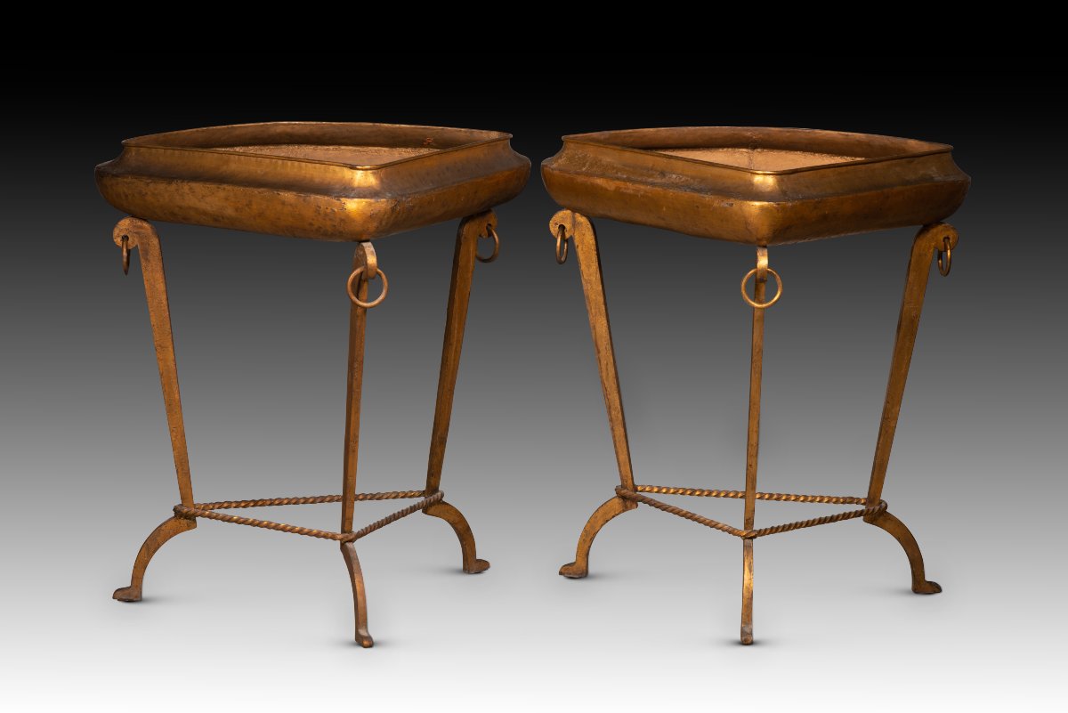 Three Planters. Gilded Metal. 20th Century.-photo-4