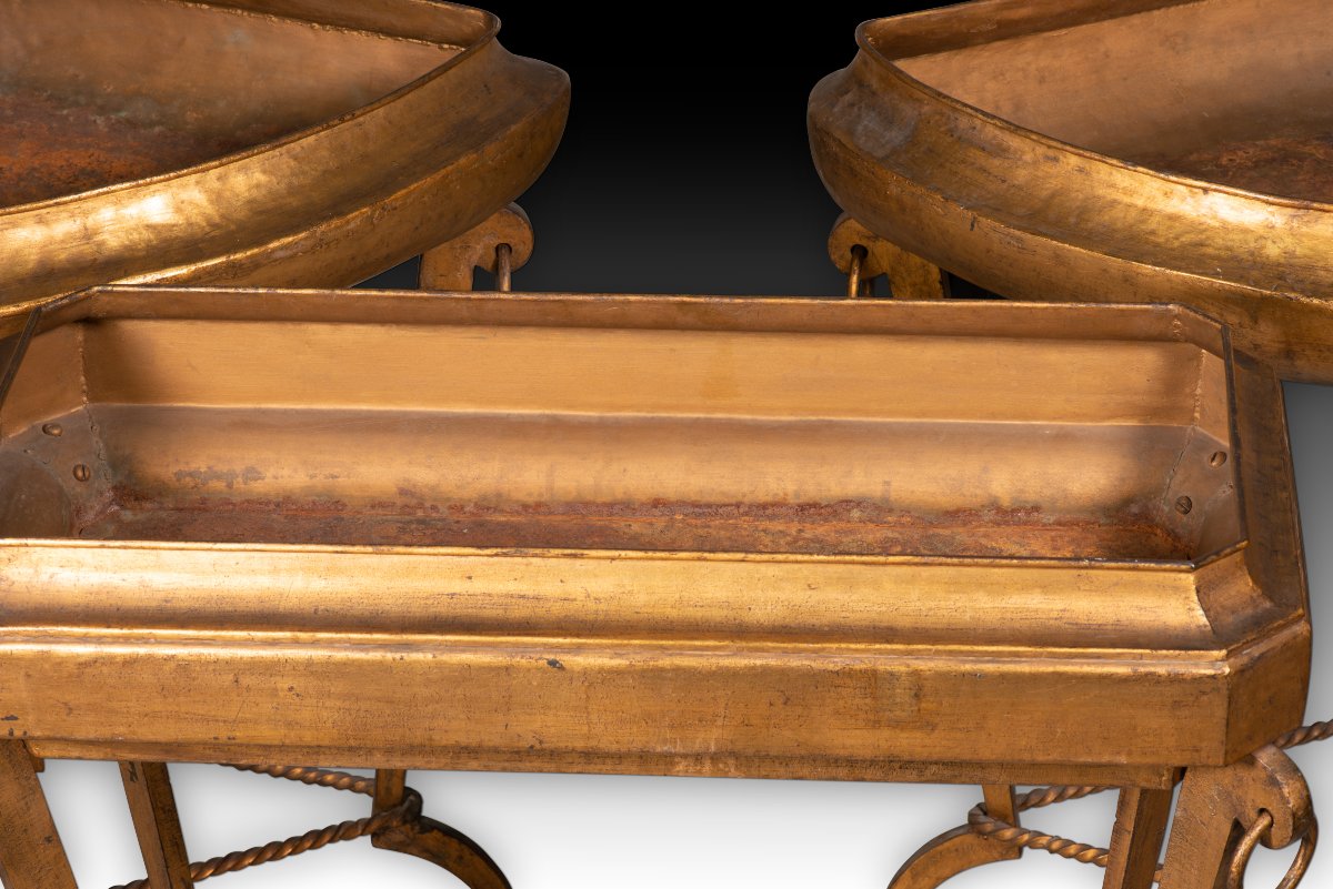 Three Planters. Gilded Metal. 20th Century.-photo-2