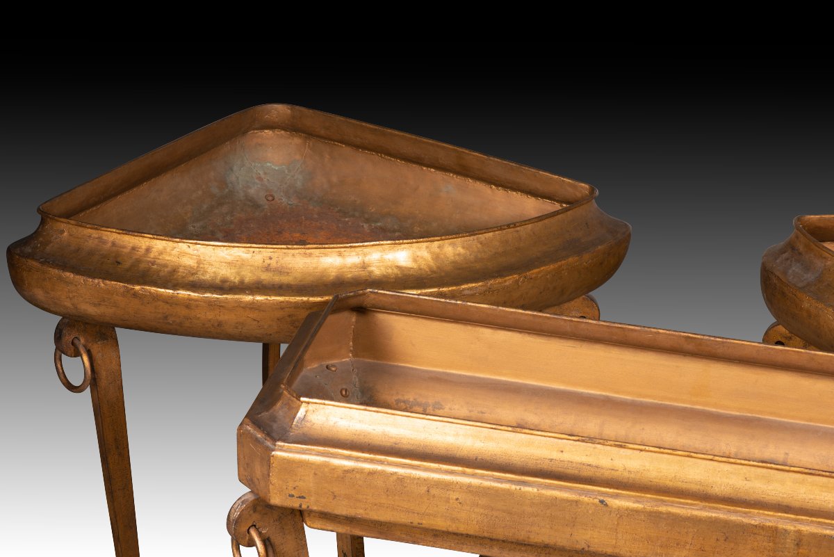 Three Planters. Gilded Metal. 20th Century.-photo-3