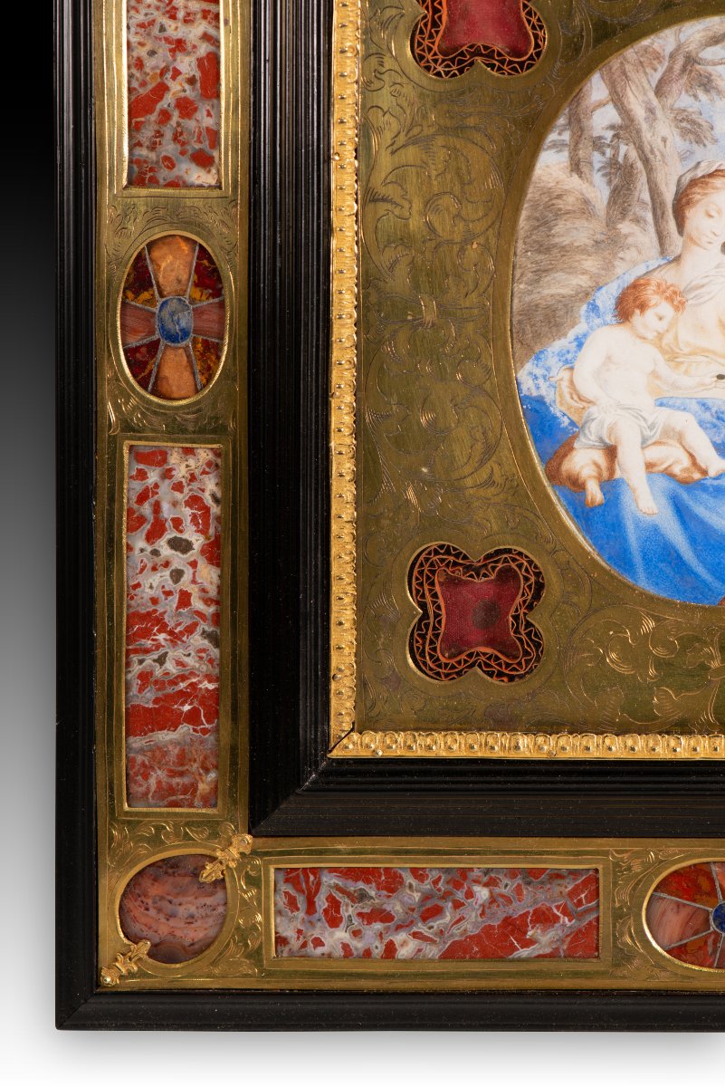Cadre-reliquaire avec miniature représentant le « Mariage mystique de sainte Catherine ». -photo-4