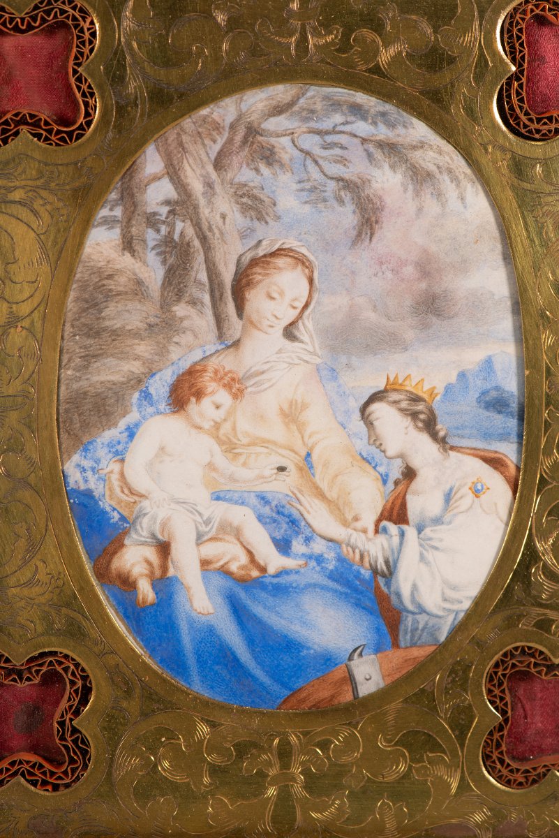 Cadre-reliquaire avec miniature représentant le « Mariage mystique de sainte Catherine ». -photo-2