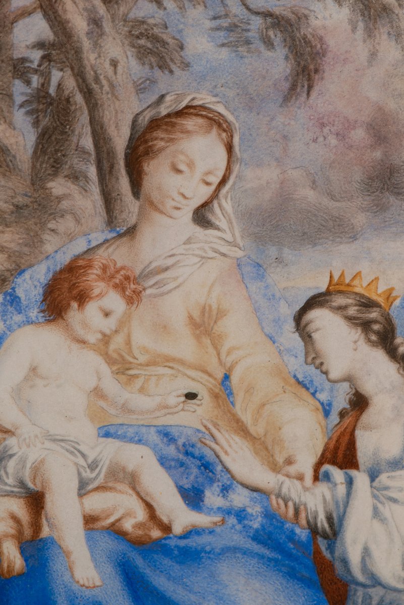 Cadre-reliquaire avec miniature représentant le « Mariage mystique de sainte Catherine ». -photo-3