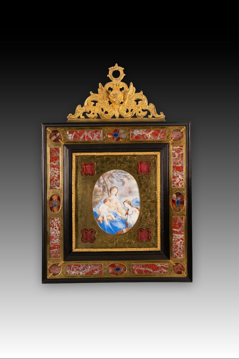Cadre-reliquaire avec miniature représentant le « Mariage mystique de sainte Catherine ». 