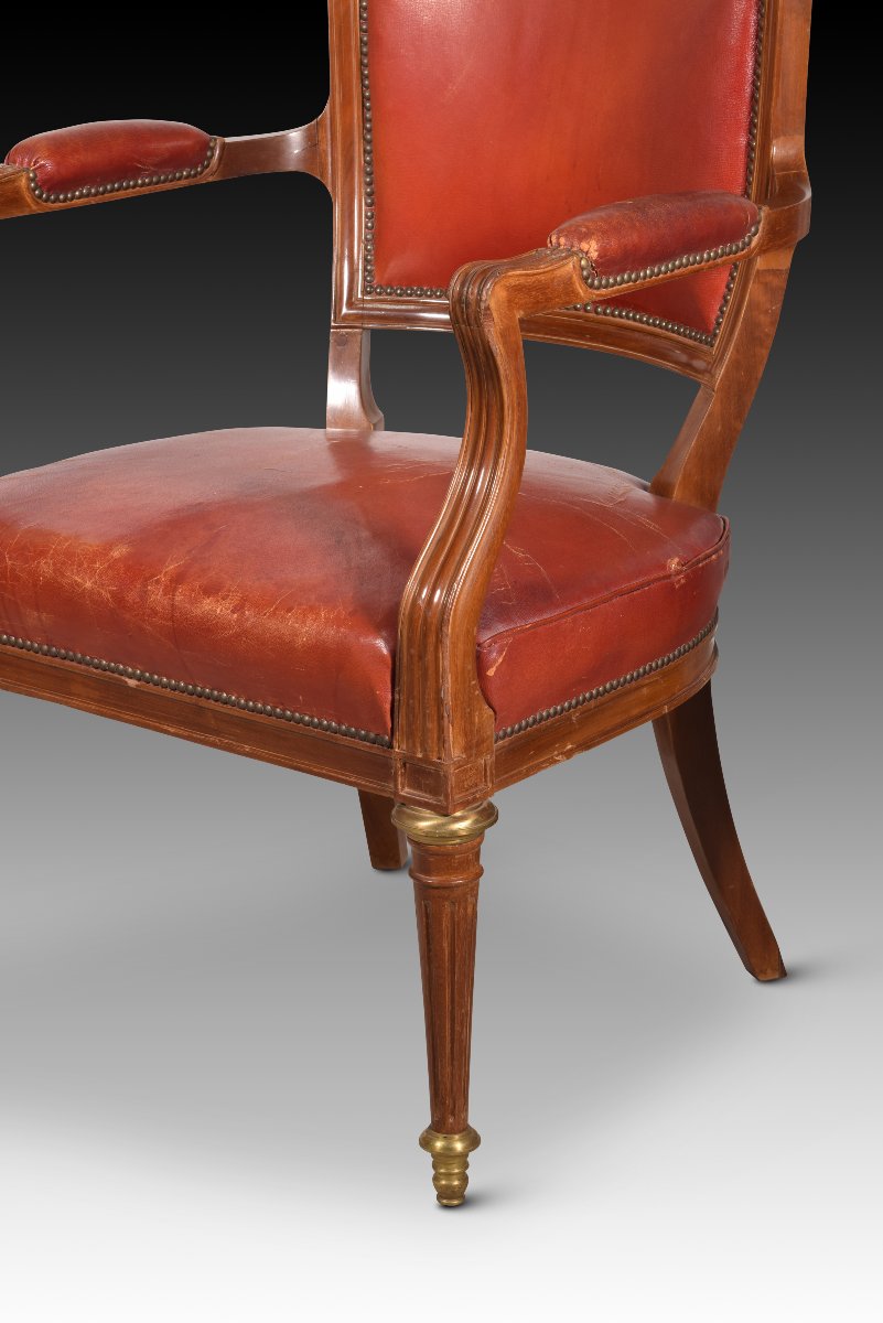 Pair Of Chairs And An Armchair. Mahogany, Fabric, Bronze, Metal. 20th Century. -photo-2