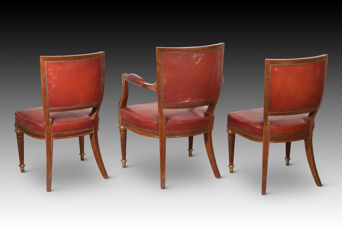 Pair Of Chairs And An Armchair. Mahogany, Fabric, Bronze, Metal. 20th Century. -photo-1