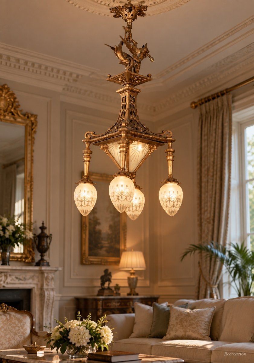 Ceiling Chandelier. Bronze, Glass. 20th Century, Based On 19th-century Designs. -photo-4