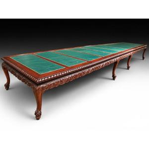 Table Extensible (6 Mètres). Bois d'Acajou, Métal, Cuir, Etc. Angleterre, Vers 1930.