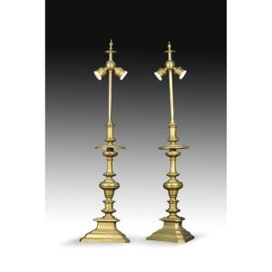 Pair Of Dutch-style Candlesticks. 18th Century. Bronze.  