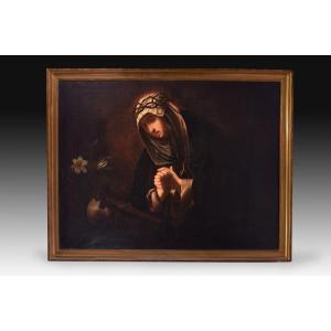 Sainte Catherine de Sienne. Huile sur toile. Vers la seconde moitié du XVIIe siècle, d'après ..