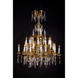 Thirty-light Ceiling Light. Bronze, Glass. 19th Century.