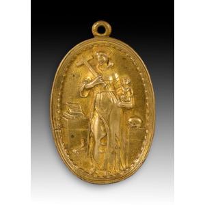 Devotional Plaque, Saint Anthony Of Padua. Bronze. Spanish School, 17th Century. 