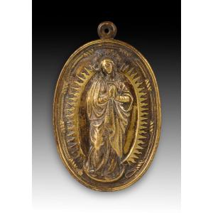  Devotional Plaque, Immaculate Conception. Bronze. Spanish School, 17th Century. 