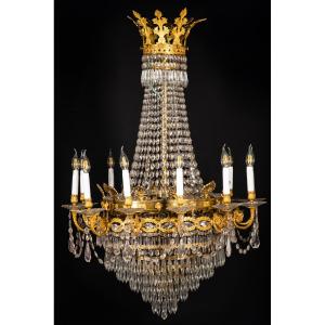  Plafonnier de style Empire. Bronze et verre. XIXème siècle.  