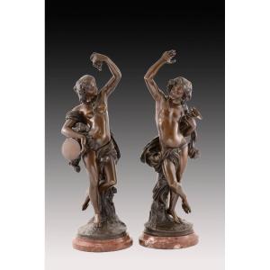  Figures allégoriques. Bronze, marbre. DEVAULX, François Théodore. France, XIXe siècle.
