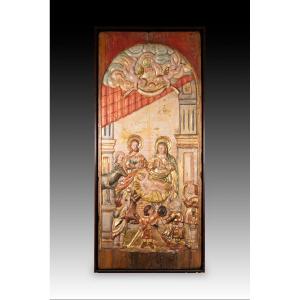  Adoration Of The Shepherds. Carved And Polychrome Wood. Colonial School, 18th Century.