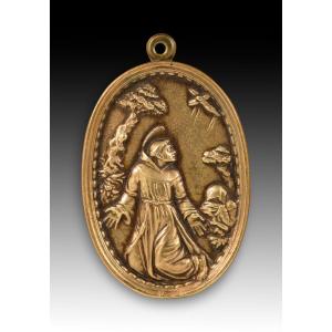 Votive Plaque, Stigmatization Of Saint Francis Of Assisi. Bronze. 17th-18th Centuries. 