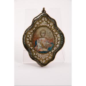 Médaillon reliquaire, Sainte Catherine de Sienne. Miniature, métal, verre. Vers la fin du XVIII