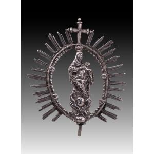 Silver Coin, Virgin Of The Rosary. Spanish School, 17th Century.