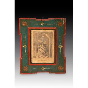 Cadre avec une Pietà. Bois polychrome, gravure. XVIIIe et XIXe siècles.