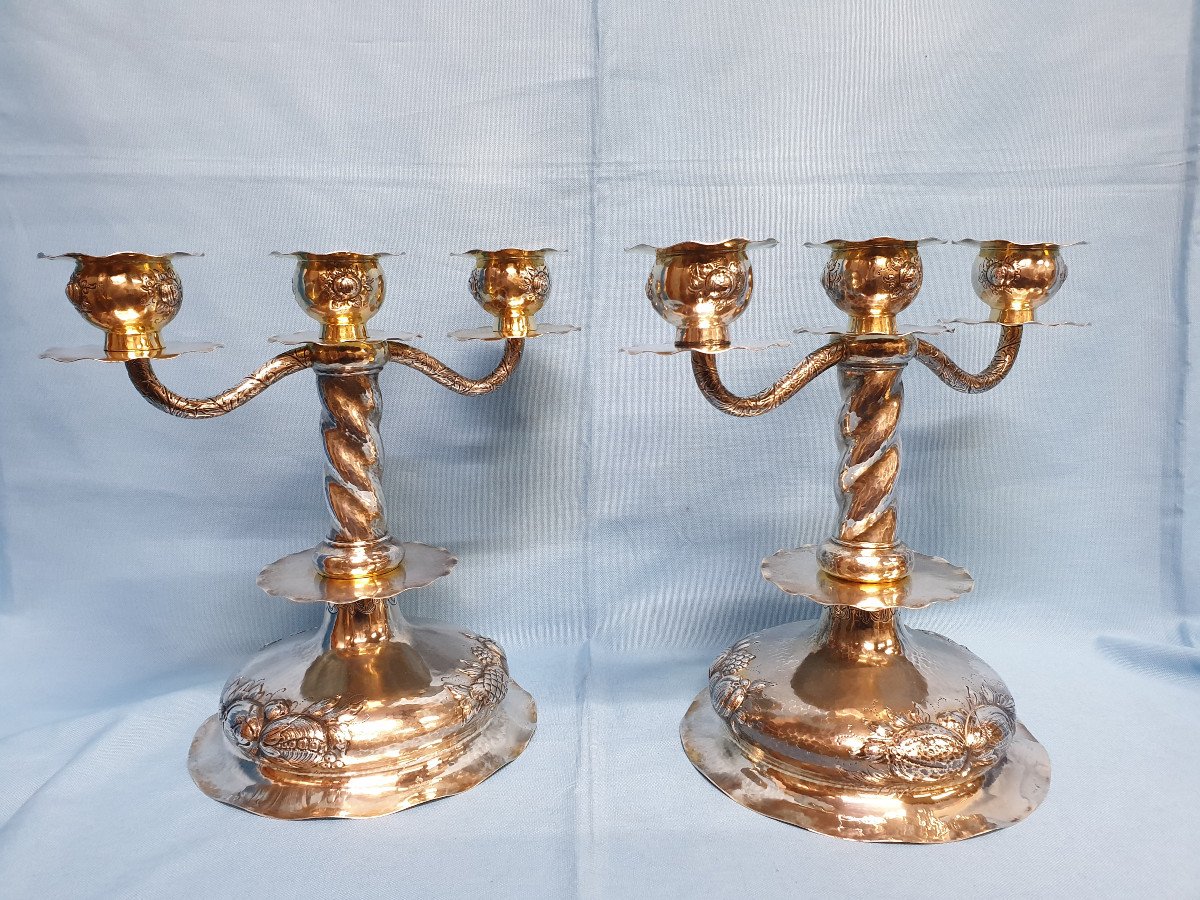 Paire De Candélabres En Argent Massif. Suède, Stockolm, 1924, Orfèvre C.g. Hallberg-photo-6
