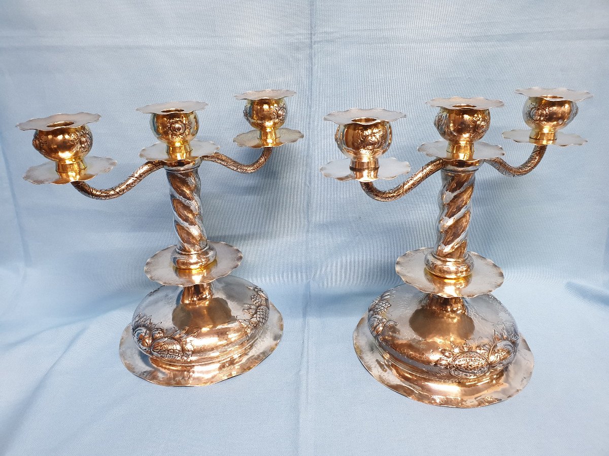 Paire De Candélabres En Argent Massif. Suède, Stockolm, 1924, Orfèvre C.g. Hallberg