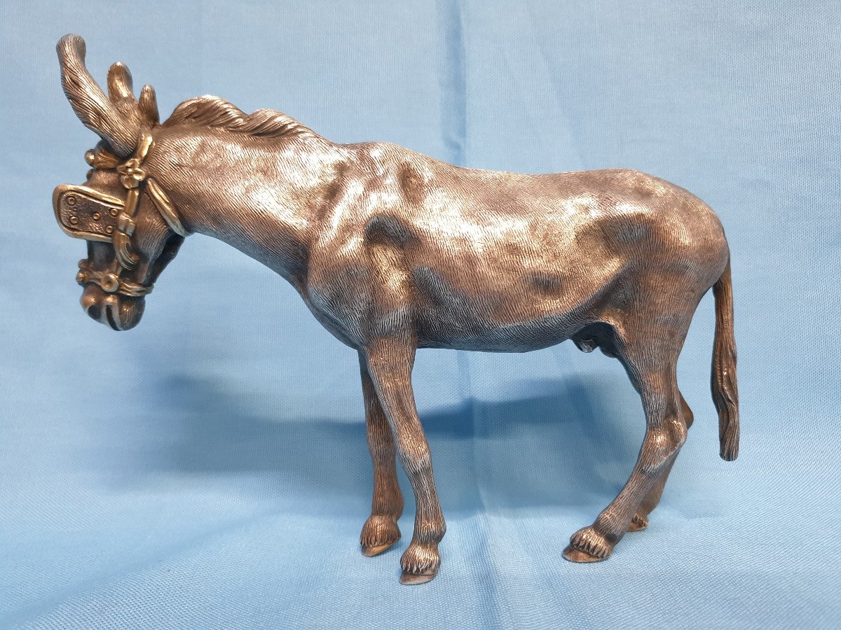 A Hand Chased Silver Sculpture In The Shape Of A Donkey. Italy, First Half Of  The 20th Century-photo-2