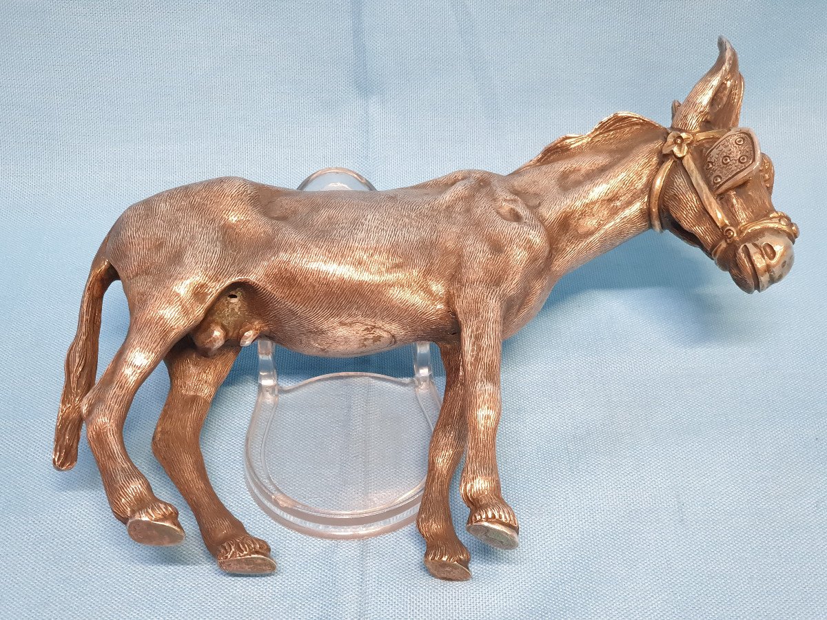 A Hand Chased Silver Sculpture In The Shape Of A Donkey. Italy, First Half Of  The 20th Century-photo-1
