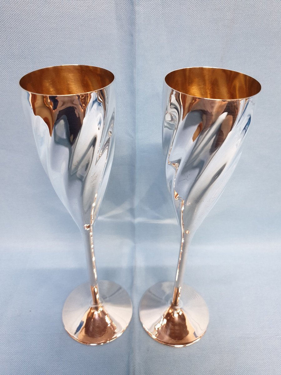 Pair Of Silver Flutes. Italy. 20th Century-photo-2